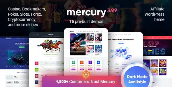 Mercury v3.9.9 - Gambling & Casino Affiliate WordPress Theme. News & Reviews