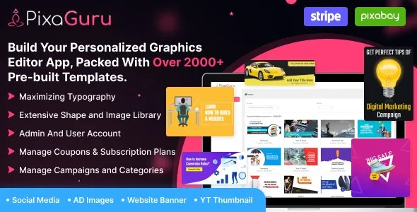 PixaGuru v1.9.1 - SAAS Platform to Create Graphics, Images, Social Media Posts, Ads, Banners, & Stories